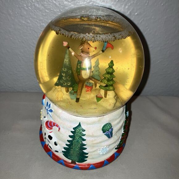 Christmas San Francisco Music Box Company Juggling Reindeer Water Snow Globe - Picture 1 of 7